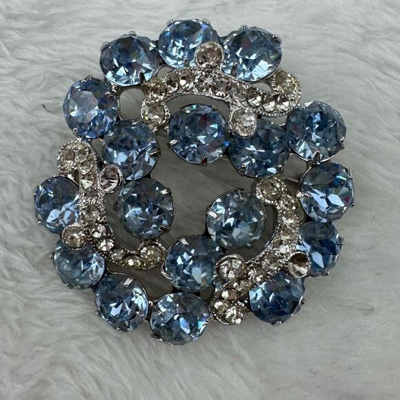 Vintage Eisenberg Womens Brooch Pin with Earrings Set Blue Stone Silver Tone - Picture 2 of 7
